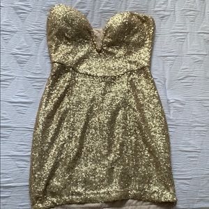 Strapless gold sparkly dress